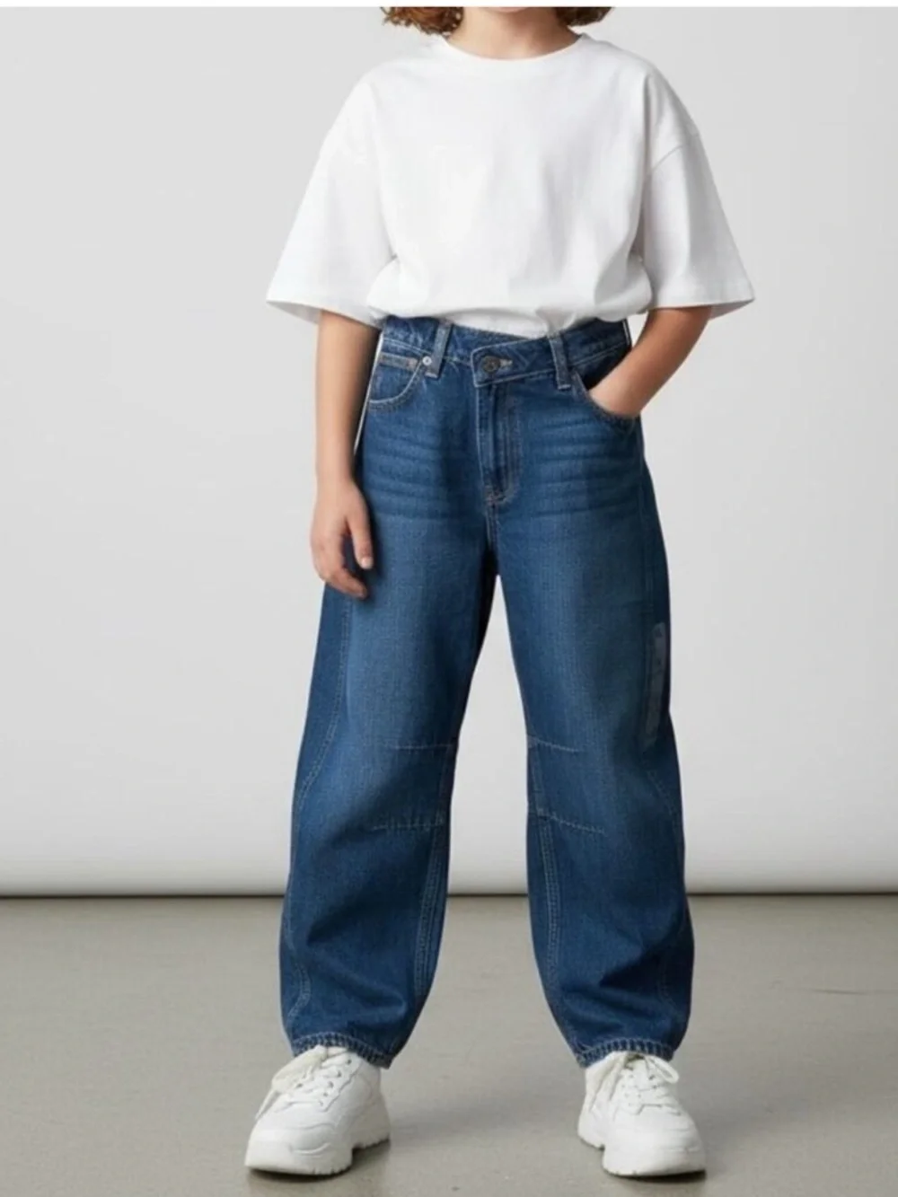 Gap Kids Girls Horseshoe Barrel Leg Blue 100% Cotton Denim Jeans Pockets Size 12
